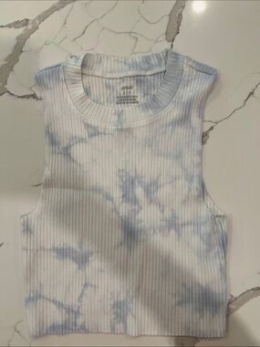 Aerie Ribbed Tie-Dye Mock Neck Tank Top - Light Blue